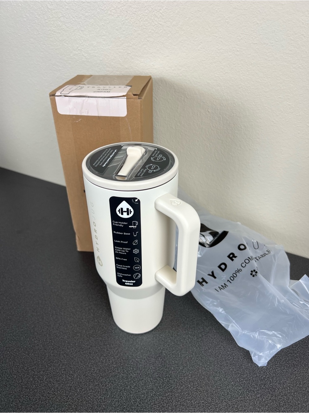 HydroJug White Travel Mug with Handle 40oz